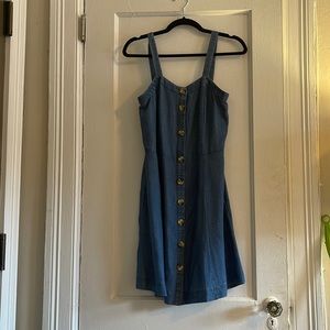 Anne Taylor chambray mini dress with button front